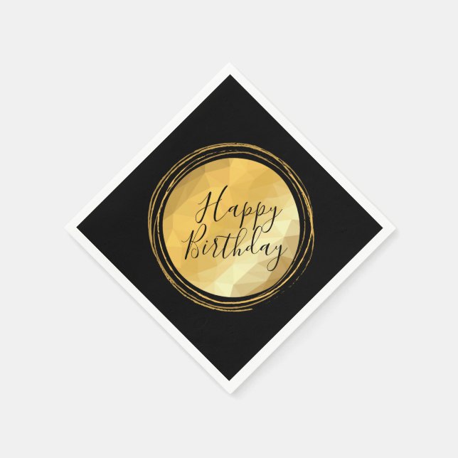 Elegant golden metallic and black happy birthday napkins (Corner)