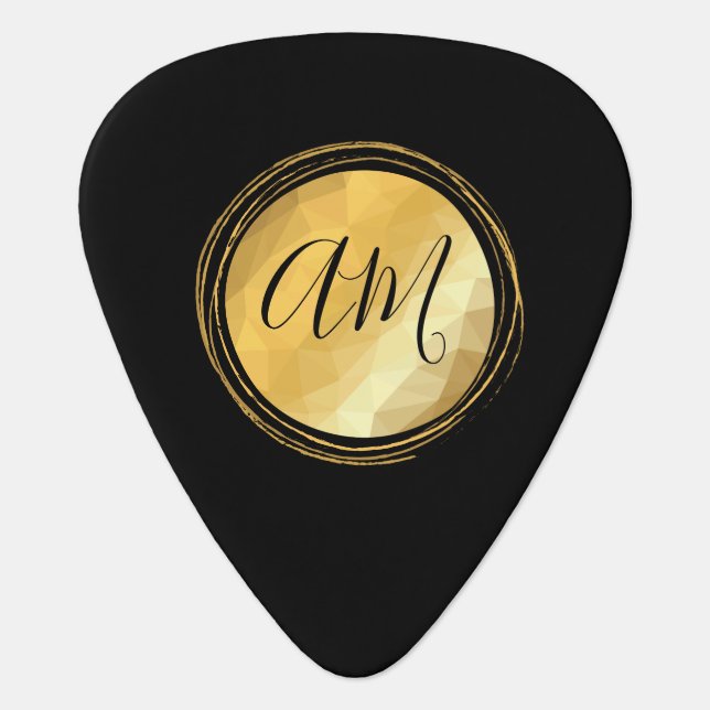 Elegant golden metallic custom monogram guitar pick (Front)