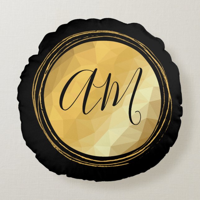 Elegant golden metallic festive initial letters round pillow (Front)