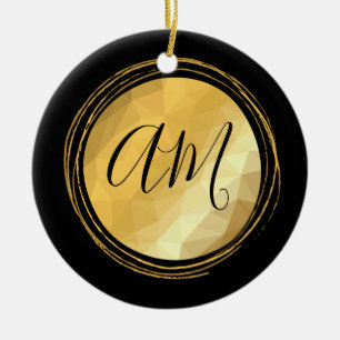 Elegant golden metallic festive initials ceramic ornament