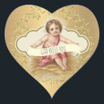 Elegant Golden Metallic Gold Baby Jesus Heart Sticker<br><div class="desc">Elegant golden shimmer metallic background with the Baby Jesus and a fancy gold leaf design border. Text and fonts in the banner may be modified.</div>