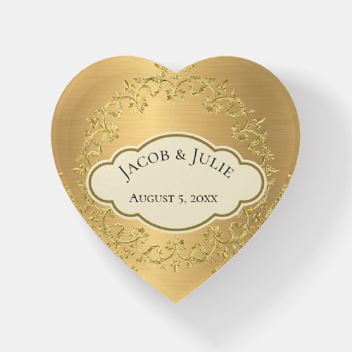 Elegant Golden Metallic Gold Leaf Heart Design Hea Paperweight