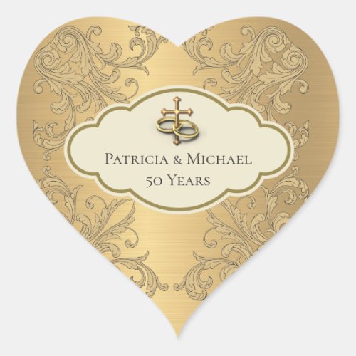 Elegant Golden Metallic Gold Leaf Heart Design Heart Sticker