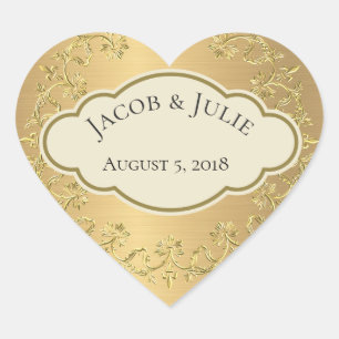 Elegant Golden Metallic Gold Leaf Heart Design Sticker