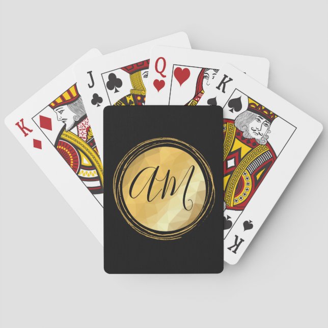 Elegant golden metallic minimal monogram poker cards (Back)