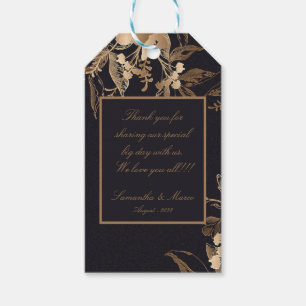 Elegant Golden Metallic Roses Floral Wedding Gift Tags
