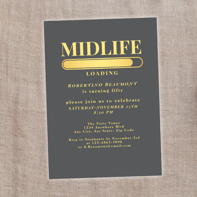 50th Loading Elegant Golden Midlife Loading Bar 50th Birthday Invitation | Zazzle