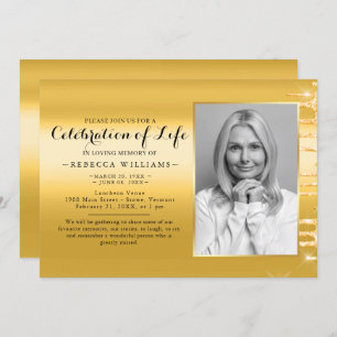Elegant Golden Modern Photo Celebration of life Invitation