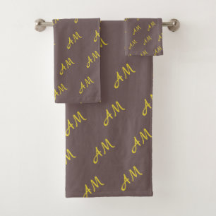 Elegant Golden Monogram on Lucky Beige Bath Towel Set