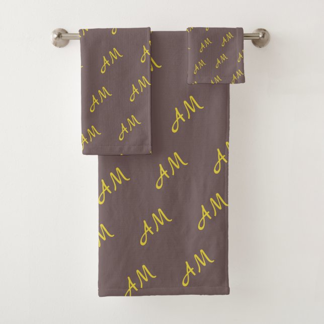 Elegant Golden Monogram on Lucky Beige Bath Towel Set (Insitu)