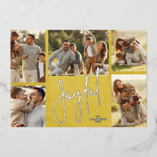 Elegant Golden Multi Photo Joyful Silver Foil Holiday Card