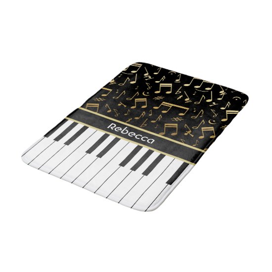 Elegant golden music notes piano keys bath mat