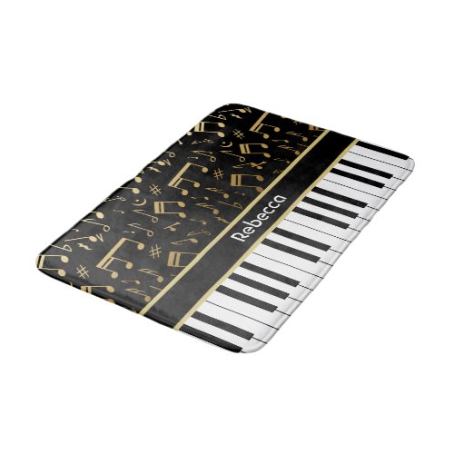 Elegant golden music notes piano keys bathroom mat