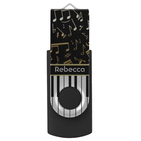 Elegant golden music notes piano keys flash drive