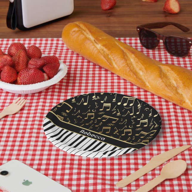 Elegant golden music notes piano keys paper plates (Picnic)