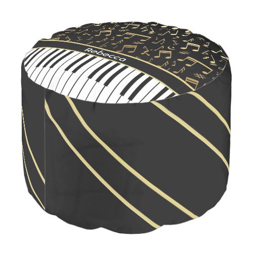 Elegant golden music notes piano keys pouf