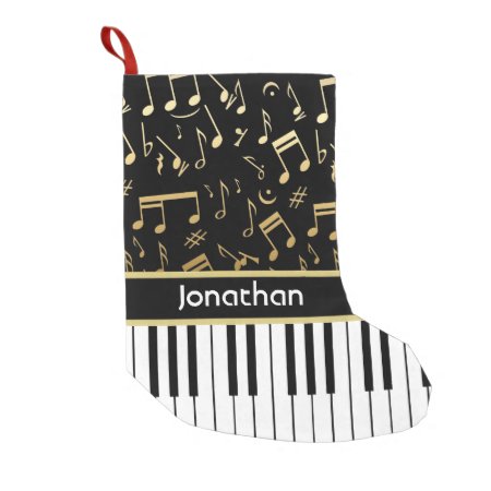 Elegant Golden Music Notes Piano Keys Small Christmas Stocking