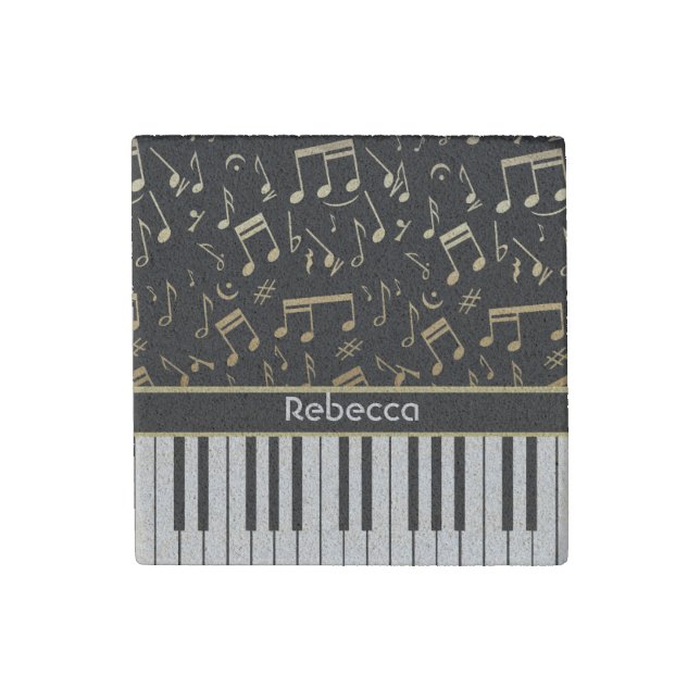 Elegant golden music notes piano keys stone magnet (Front)
