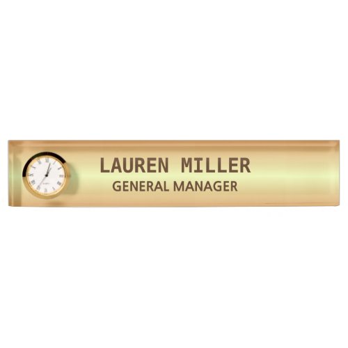 Elegant Golden Name Plate  Clock