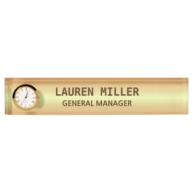 Elegant Golden Name Plate & Clock (Front)