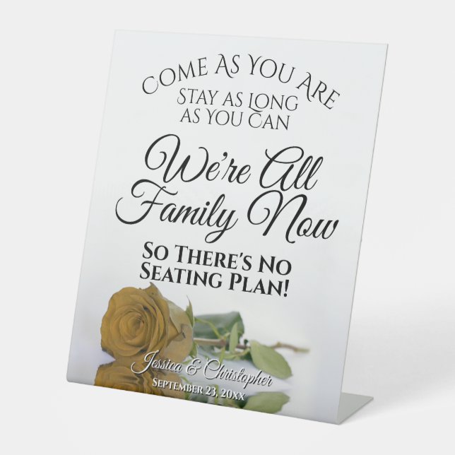 Elegant Golden Ochre Rose Open Seating Wedding Pedestal Sign (Front)