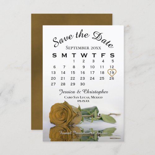 Elegant Golden Ochre Rose Wedding Calendar Save The Date