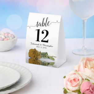 Elegant Golden Ochre Rose Wedding Table Number Paper Table Tent