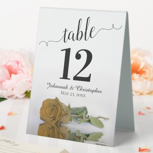 Elegant Golden Ochre Rose Wedding Table Number Table Tent Sign