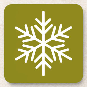 Elegant Golden Olive White Nordic Snowflake Beverage Coaster
