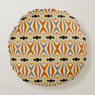 Elegant Golden Orange & Silver Fractal Round Pillow