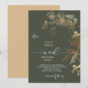 Elegant Golden Orchid Wedding Invitation