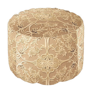 Elegant Golden Ornamental Floral Pattern Pouf