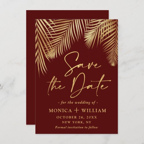 Elegant Golden Palm Branch Wedding Save The Date