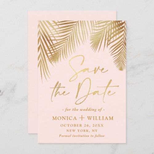 Elegant Golden Palm Branch Wedding Save The Date