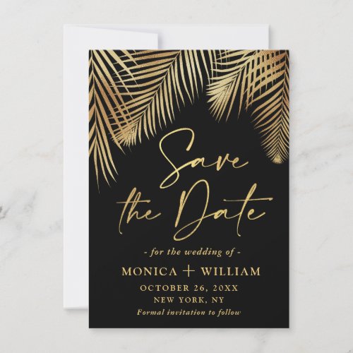 Elegant Golden Palm Branch Wedding Save The Date