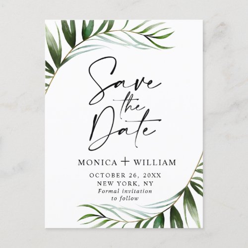Elegant Golden Palm Branch Wedding Save the Date  Announcement Postcard