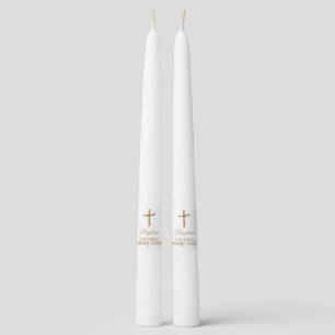 Elegant Golden Palm Cross Personalized Baptismal Taper Candle