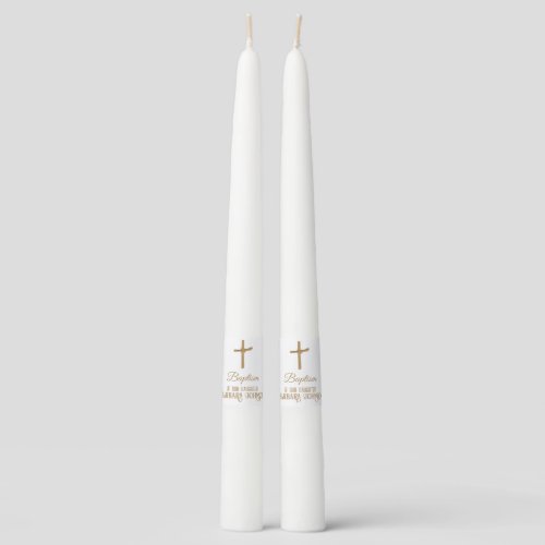 Elegant Golden Palm Cross Personalized Baptismal Taper Candle