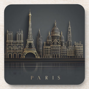 Elegant Golden Paris City Skyline Illustration Beverage Coaster