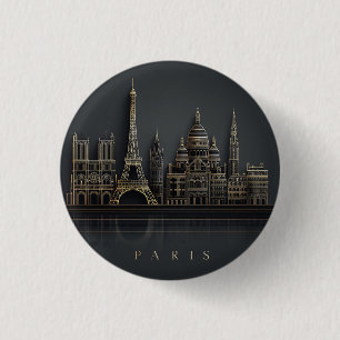 Elegant Golden Paris City Skyline Illustration Button