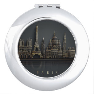 Elegant Golden Paris City Skyline Illustration Compact Mirror
