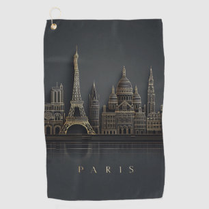 Elegant Golden Paris City Skyline Illustration Golf Towel