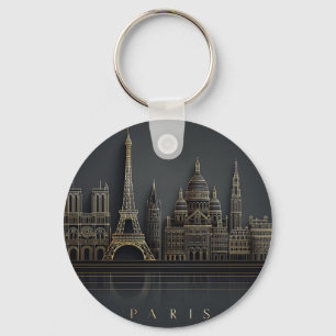 Elegant Golden Paris City Skyline Illustration Keychain
