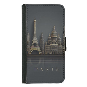 Elegant Golden Paris City Skyline Illustration Samsung Galaxy S5 Wallet Case
