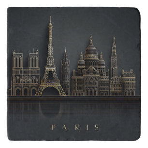 Elegant Golden Paris City Skyline Illustration Trivet