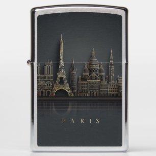 Elegant Golden Paris City Skyline Illustration Zippo Lighter