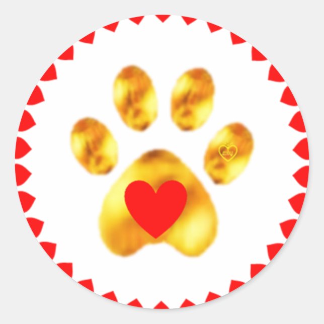 Elegant golden paw with hearts classic round sticker (Front)