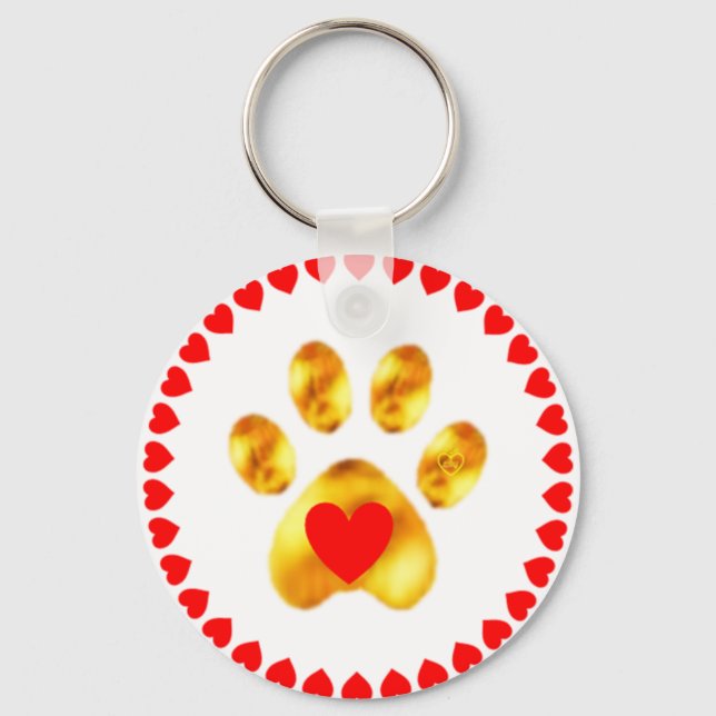 Elegant golden paw with hearts keychain (Front)