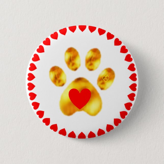 Elegant golden paw with hearts pinback button (Front)