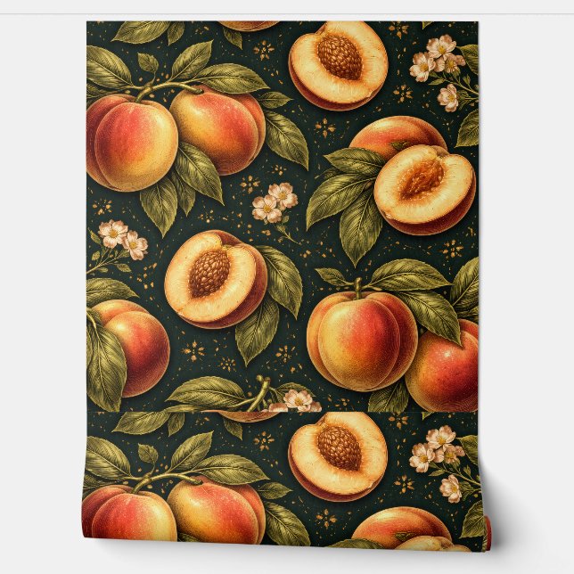 Elegant Golden Peach Botanical Wallpaper Wallpaper (Unrolling)